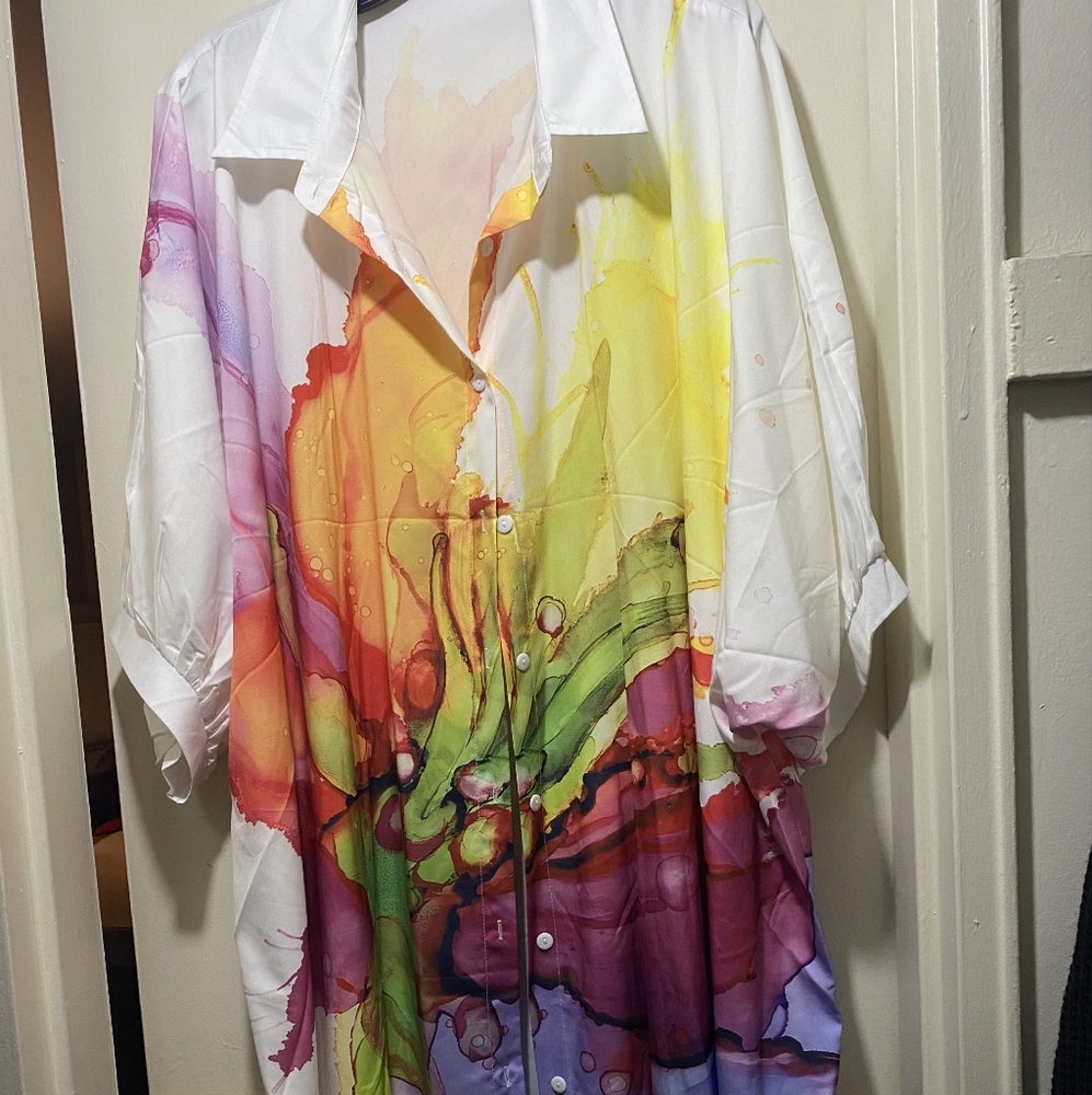 Colorful Abstract Button-Up Shirt Dress
